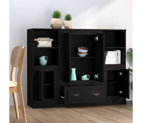 vidaXL Highboards 3 stk svart konstruert tre