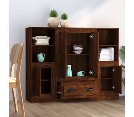 vidaXL Komodos, 3vnt., rudos ąžuolo spalvos, apdirbta mediena