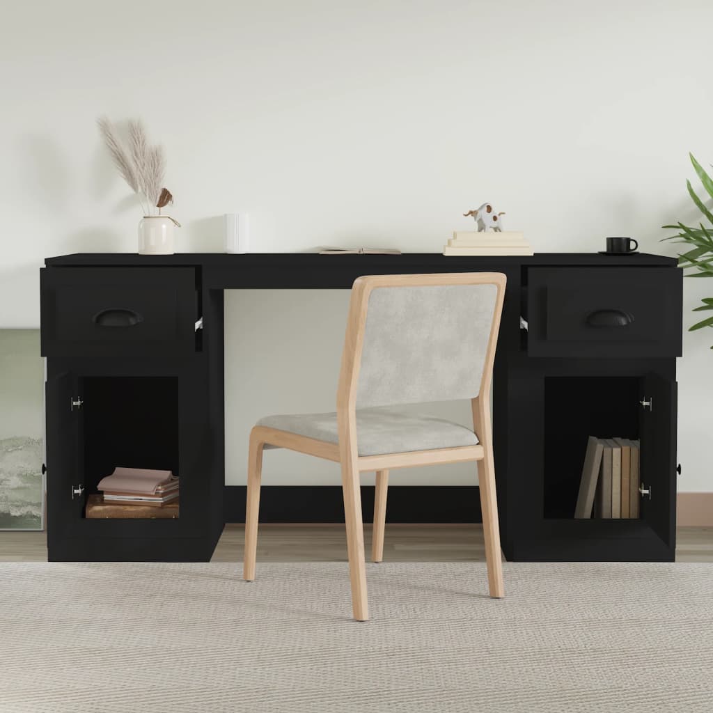 Bureau avec armoire noir bois d'ingénierie