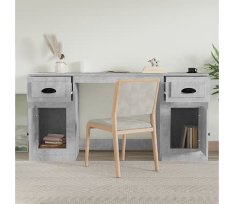 vidaXL Bureau avec armoire gris b&eacute;ton bois d'ing&eacute;nierie