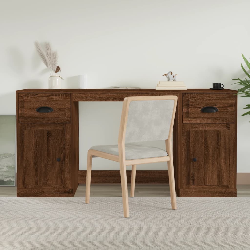 Bureau avec armoire chêne marron bois d'ingénierie
