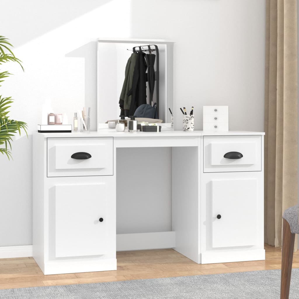 vidaXL Sminkbord med spegel vit 130x50x132,5 cm