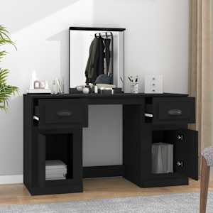 vidaXL Dressing Table with Mirror Black 130x50x132.5 cm