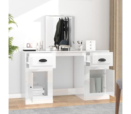 vidaXL Dressing Table with Mirror High Gloss White 130x50x132.5 cm