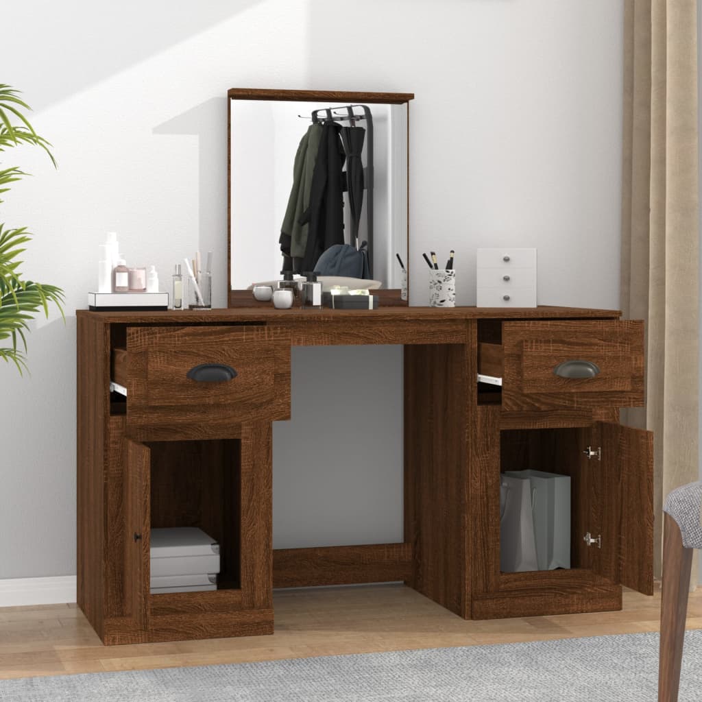 vidaXL Dressing Table with Mirror Brown Oak 130x50x132.5 cm