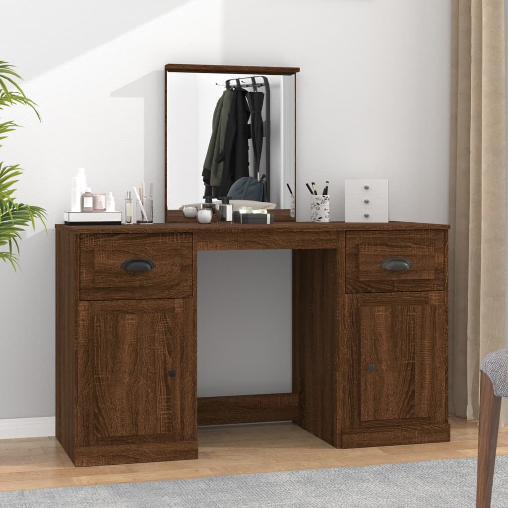vida XL Schminktisch mit Spiegel Braun Eichen-Optik 130x 50x 132,5 cm