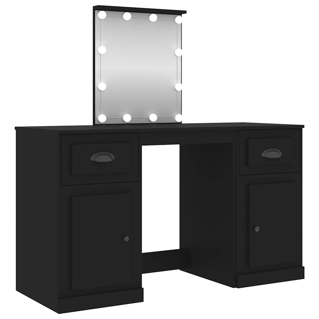 vidaXL Masă de toaletă cu LED, negru, 130x50x132,5 cm