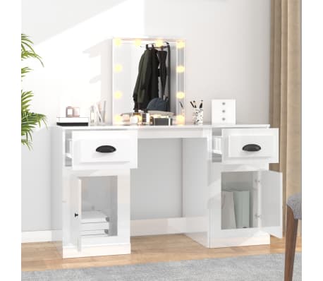 vidaXL Dressing Table with LED High Gloss White 130x50x132.5 cm