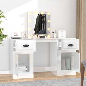 vidaXL Dressing Table with LED High Gloss White 130x50x132.5 cm