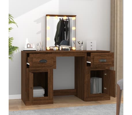 vidaXL Kosmetinis staliukas su LED, rudas ąžuolo, 130x50x132,5cm