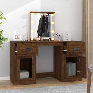 vidaXL Kosmetinis staliukas su LED, rudas ąžuolo, 130x50x132,5cm
