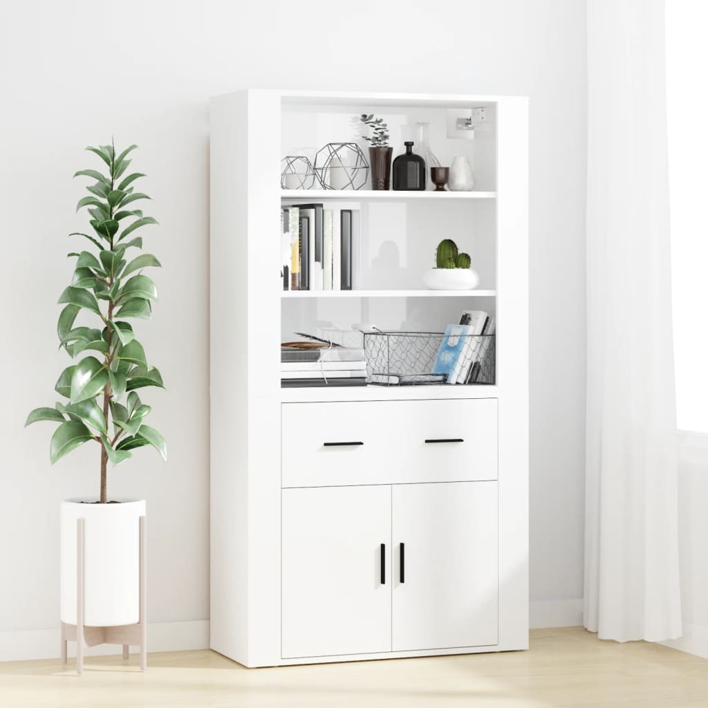 Credenza Moderna，Madia da cucina，Mobile Buffet，Armadio da Cucina Moderna  Bianco Lucido in Legno Multistrato VMOE99584 BonneVie