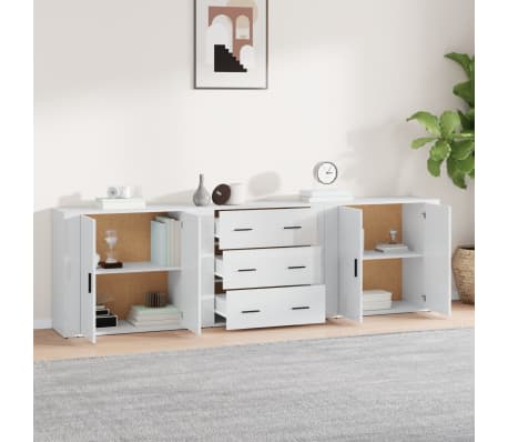 vidaXL Servante, 3 piese, alb extralucios, lemn prelucrat