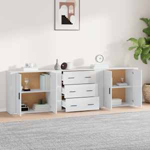 vidaXL Servante, 3 piese, alb extralucios, lemn prelucrat