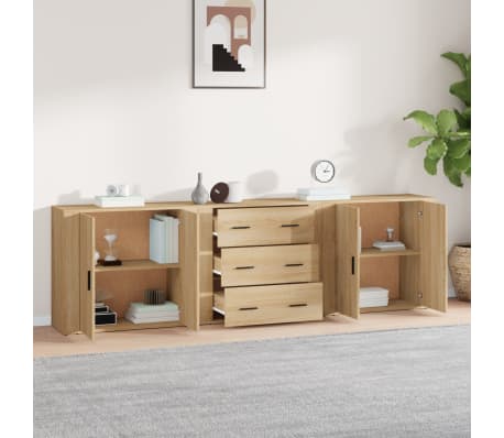 vidaXL Skenkir 3 stk. Sonoma Eikarlitur Samsettur Vi&eth;ur