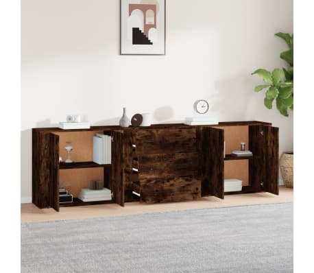 vidaXL Buffets 3 pcs Ch&ecirc;ne fum&eacute; Bois d'ing&eacute;nierie