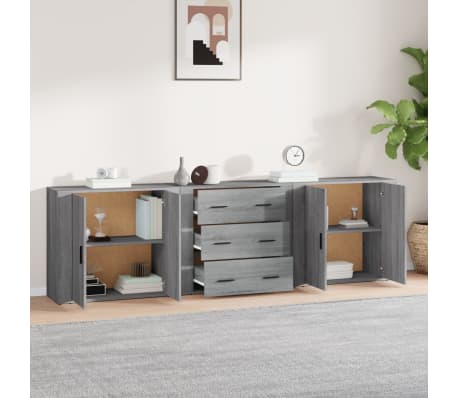 vidaXL &Scaron;oninės spintelės, 3vnt., pilkos ąžuolo, apdirbta mediena
