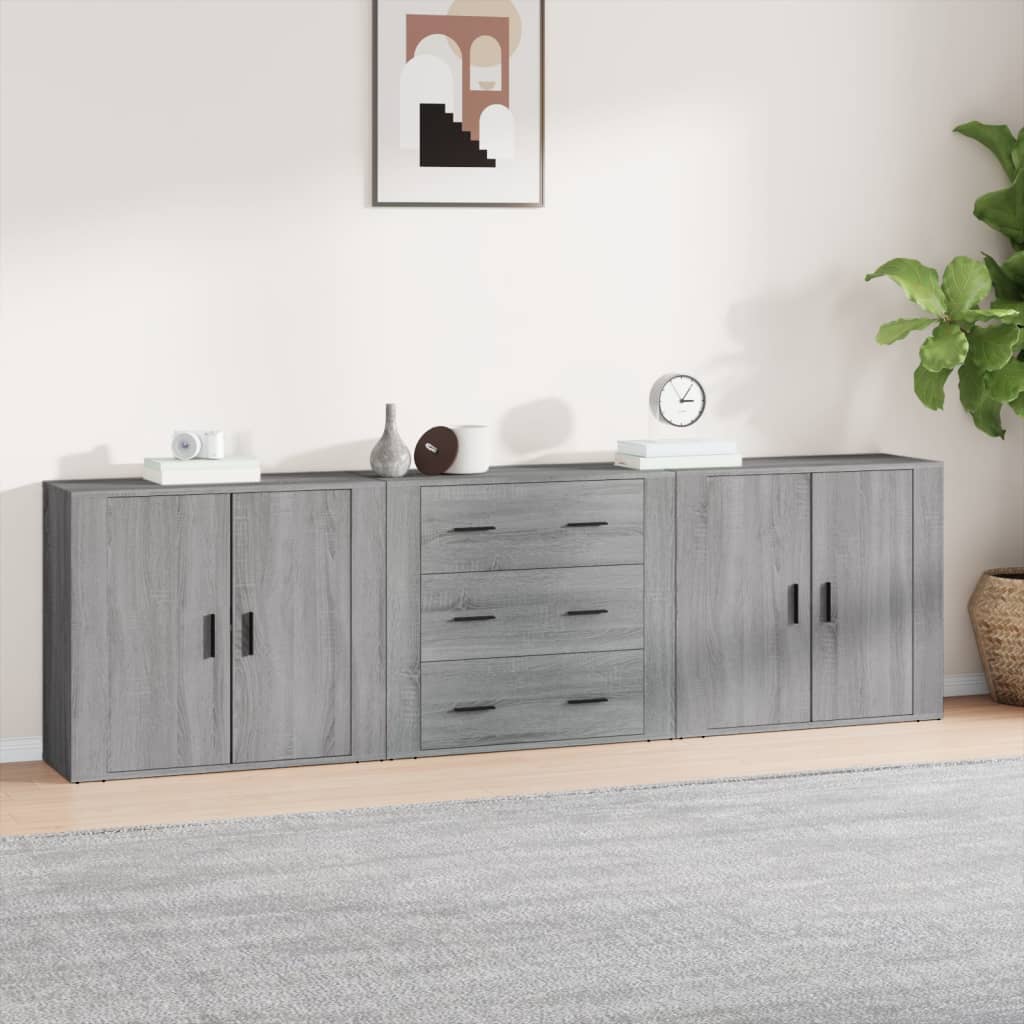 vidaXL Sideboards 3 Stk. Grau Sonoma Holzwerkstoff