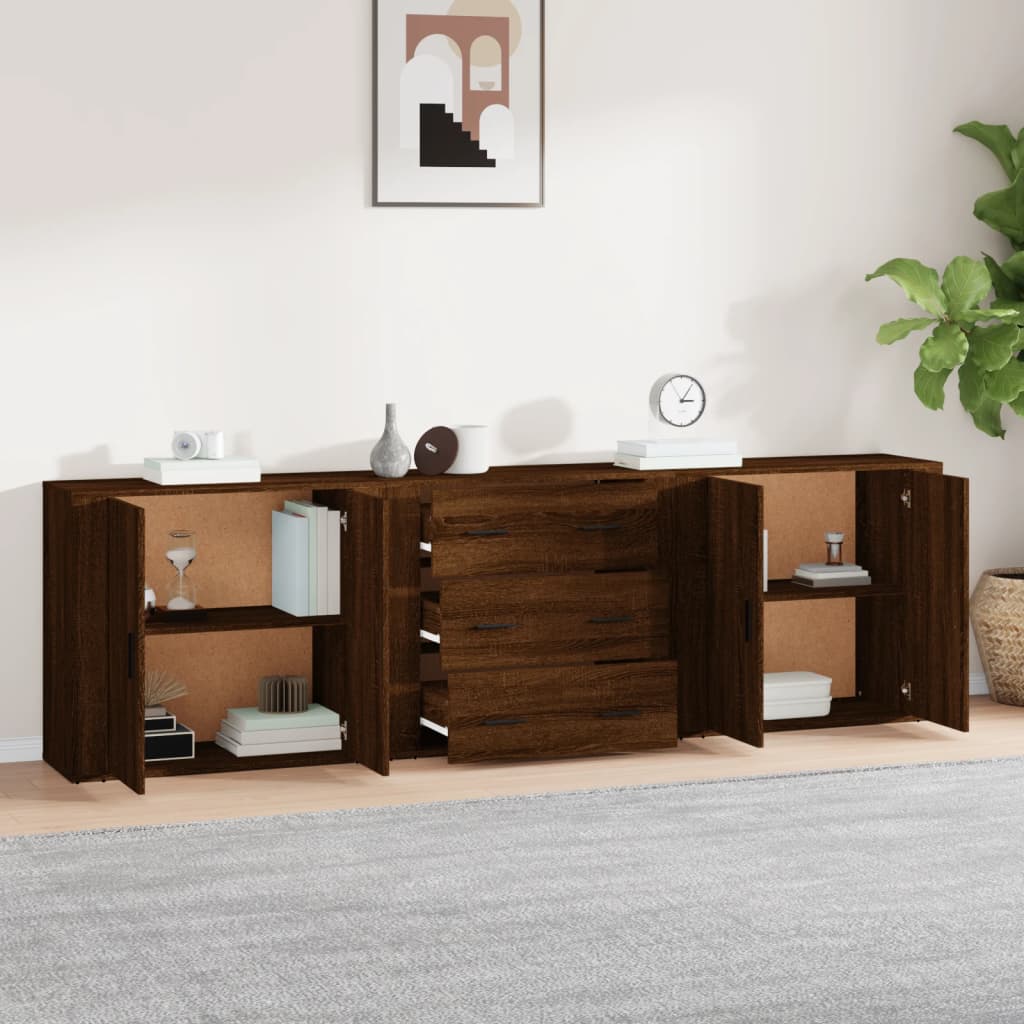 vidaXL Sideboards 3 Stk. Braun Eichen-Optik Holzwerkstoff