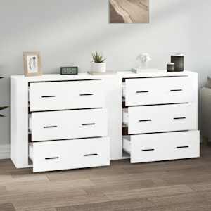vidaXL Sideboards 2 pcs High Gloss White Engineered Wood
