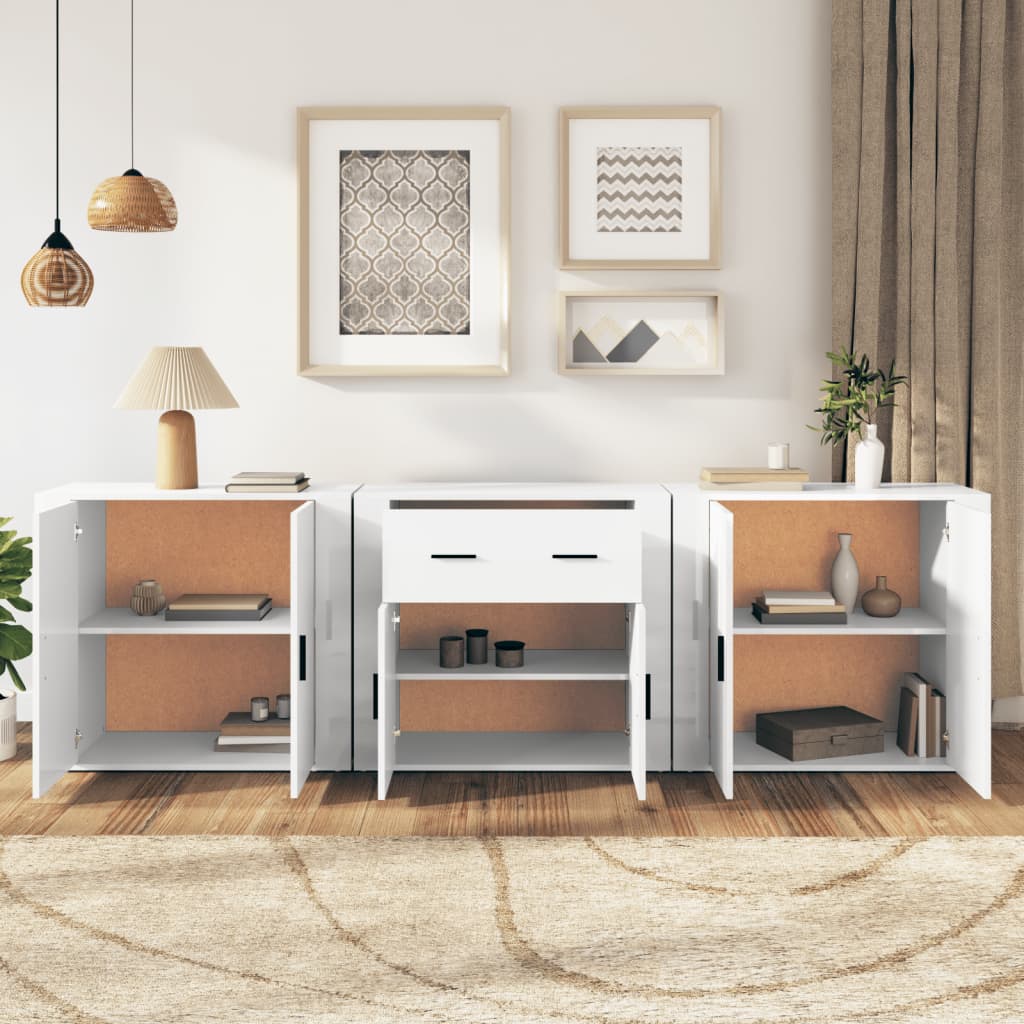 vidaXL Sideboards 3 pcs High Gloss White Engineered Wood