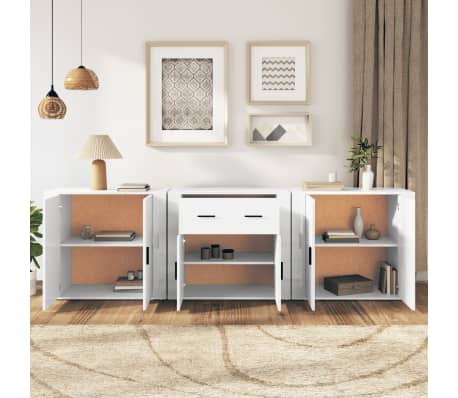 vidaXL Sideboards 3 pcs High Gloss White Engineered Wood