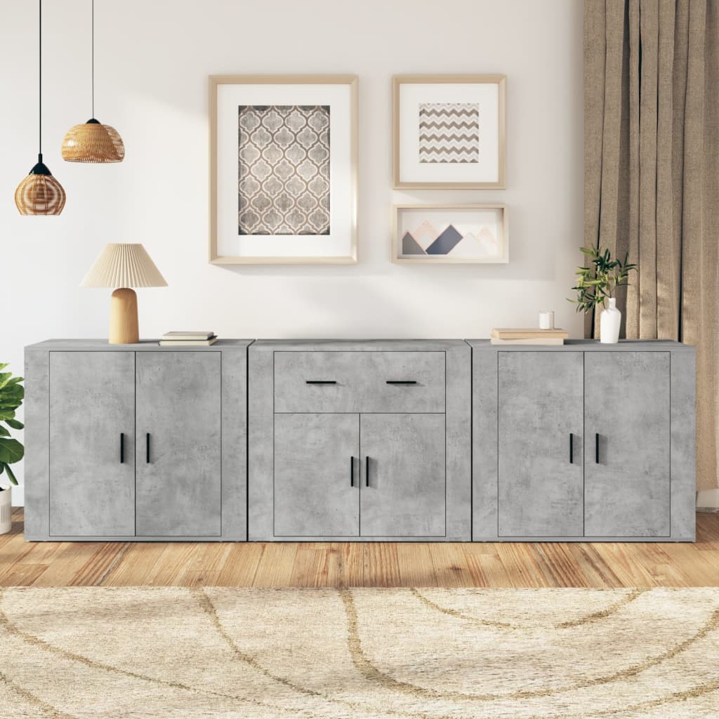 vidaXL Sideboards 3 Stk. Betongrau Holzwerkstoff