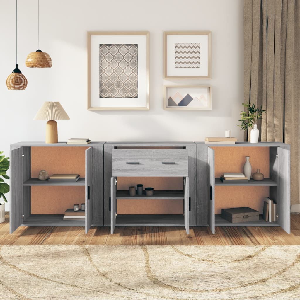Thumbnail - vidaXL Sideboards 3 Stk. Grau Sonoma Holzwerkstoff