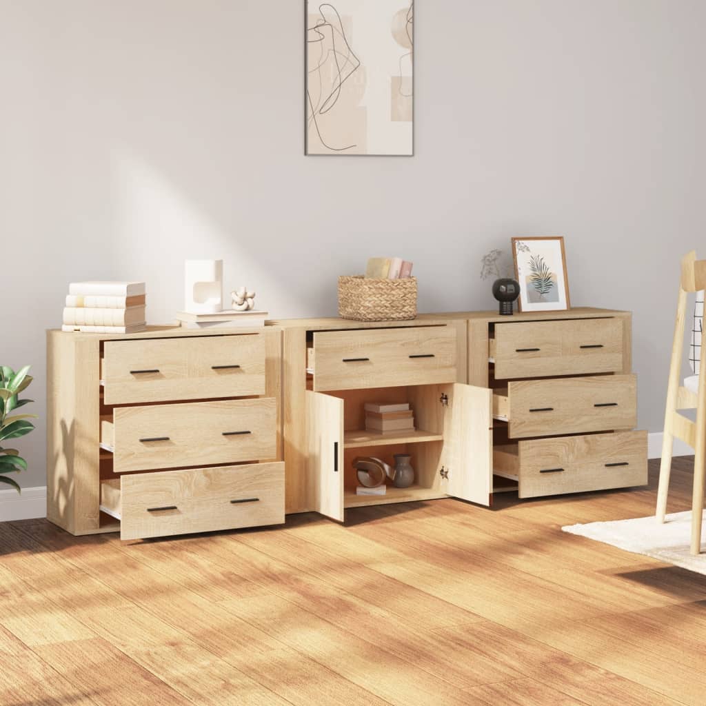 vidaXL Dressoirs 3 st bewerkt hout sonoma eiken afbeelding