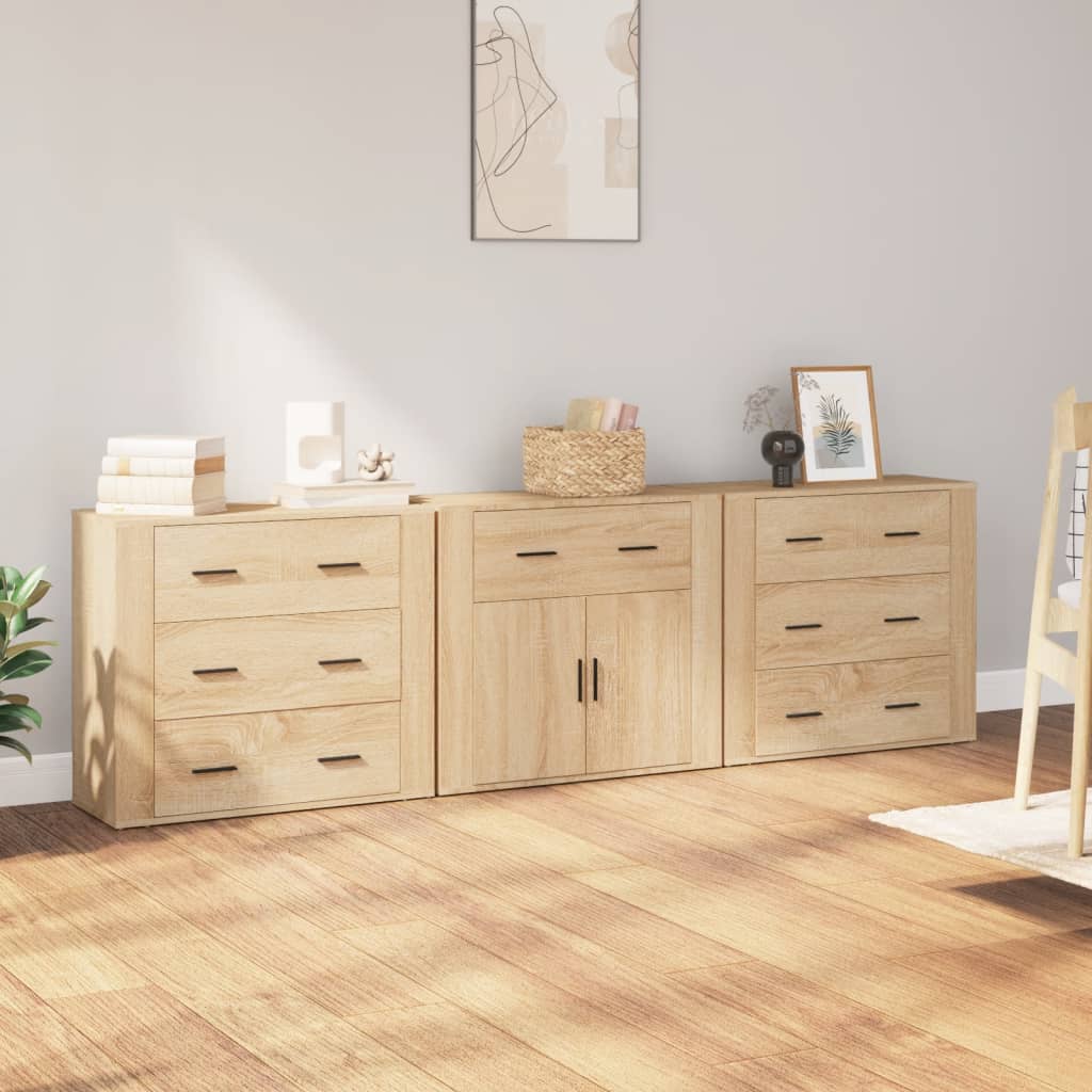 vidaXL Sideboards 3 Stk. Sonoma-Eiche Holzwerkstoff