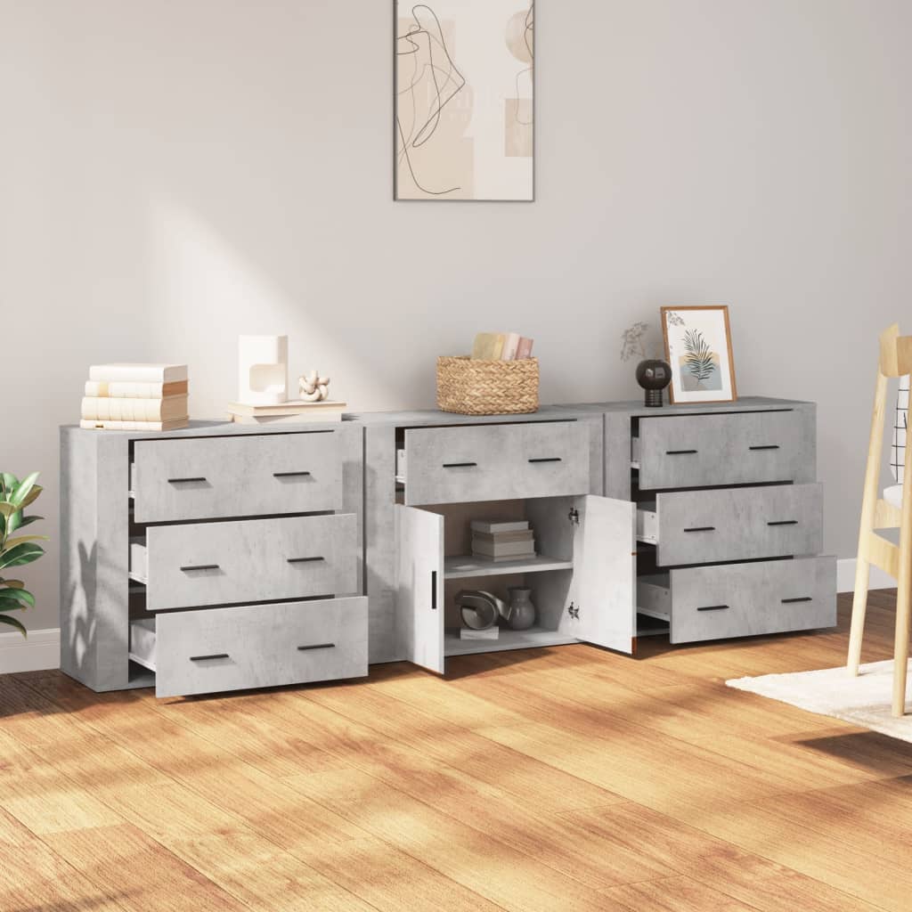 vidaXL Sideboards 3 pcs Concrete Grey Engineered Wood