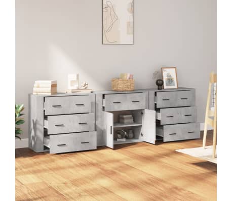 vidaXL Sideboards 3 pcs Concrete Grey Engineered Wood