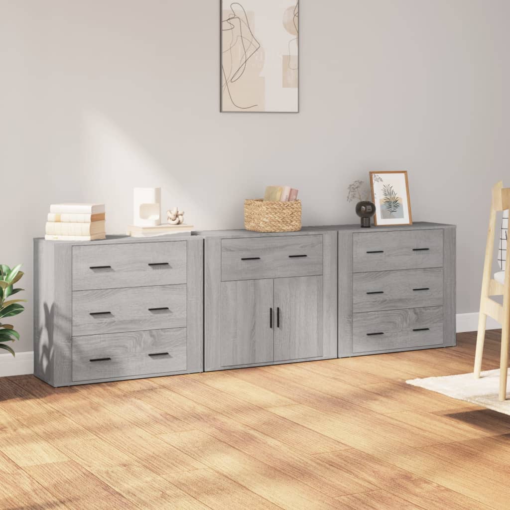 vidaXL Sideboards 3 Stk. Grau Sonoma Holzwerkstoff