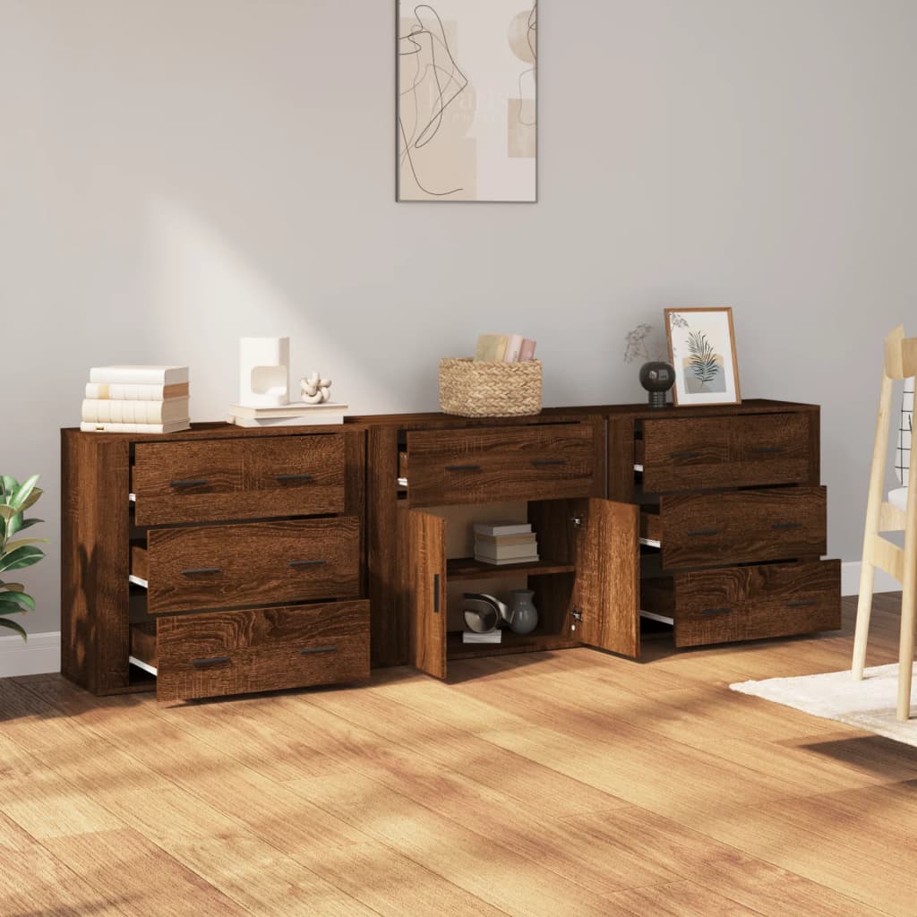 vidaXL Sideboards 3 Stk. Braun Eichen-Optik Holzwerkstoff