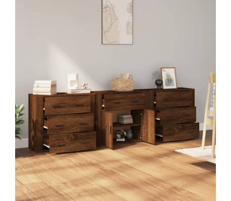 vidaXL Sideboards 3 Stk. Braun Eichen-Optik Holzwerkstoff