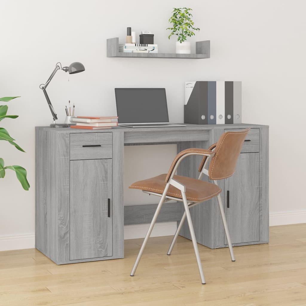 vidaXL Bureau avec armoire sonoma gris bois d'ingénierie