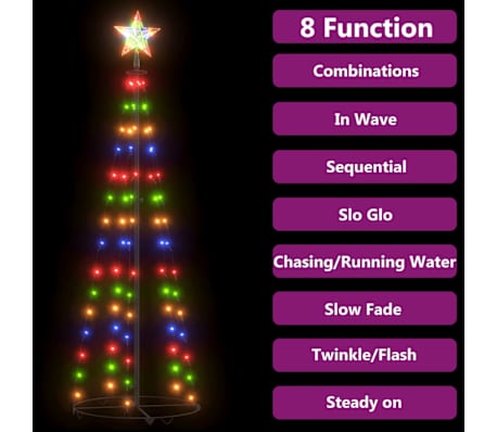 vidaXL Christmas Cone Tree Colourful 84 LEDs Decoration 50x150 cm