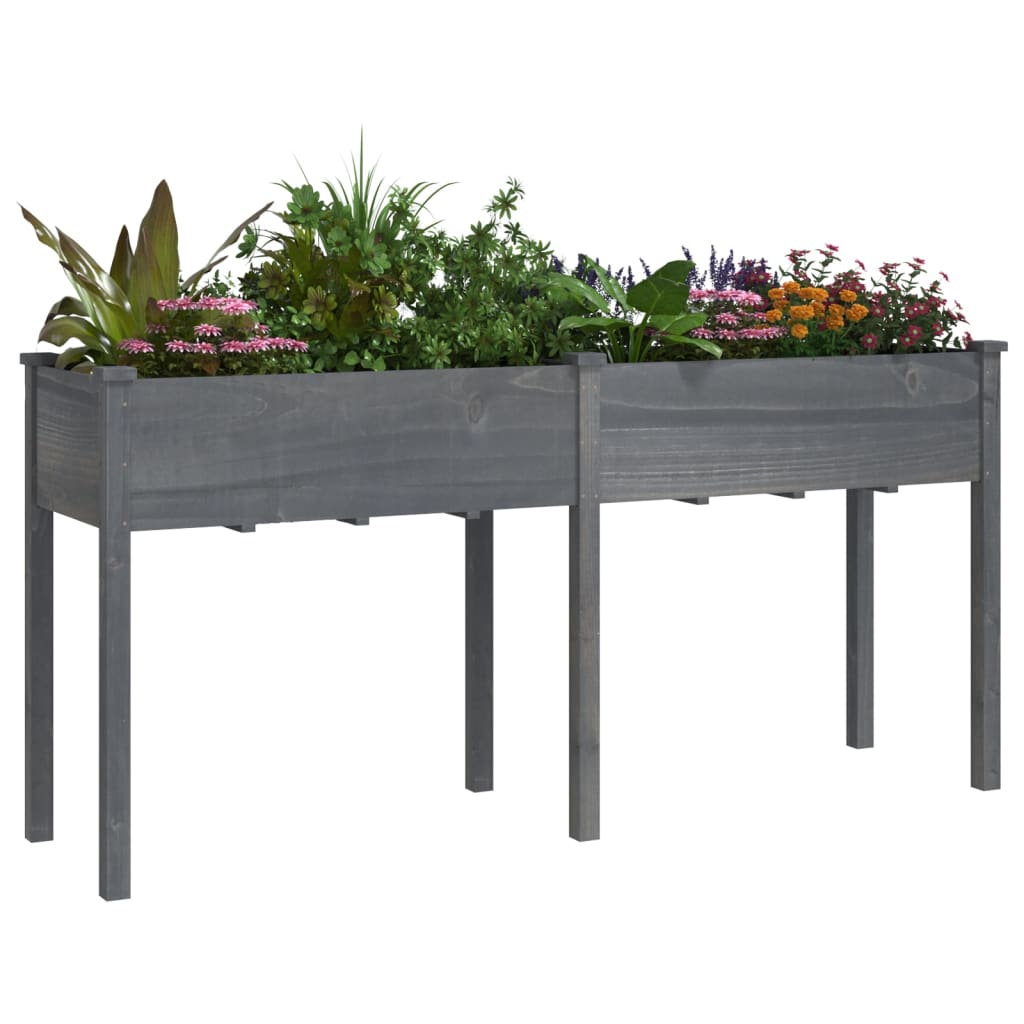 vidaXL Planter with Liner Grey 161x45x76 cm Solid Wood Fir