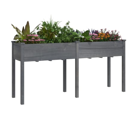 vidaXL Planter with Liner Grey 161x45x76 cm Solid Wood Fir