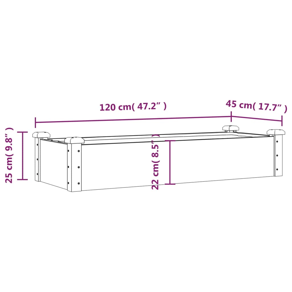 Градинско повдигнато легло с вложка 120x45x25 см масивна ела