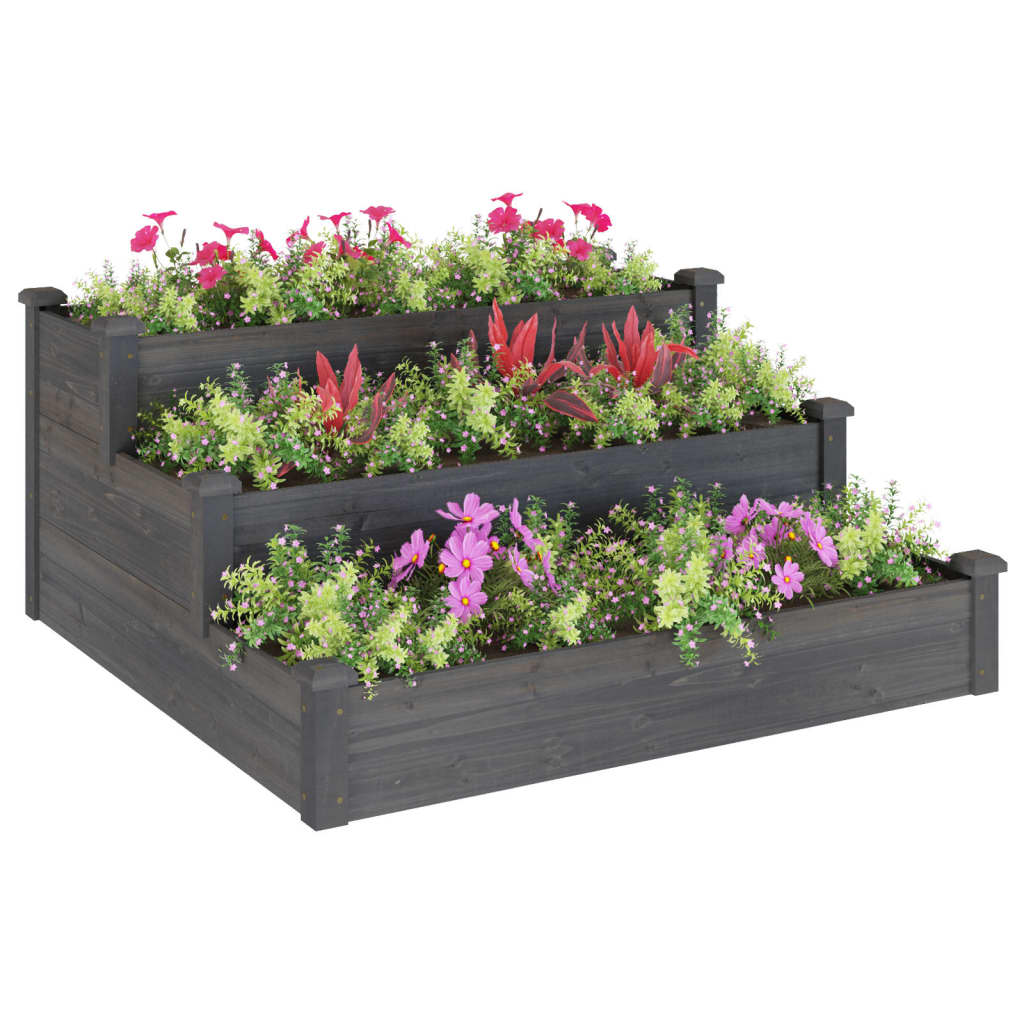 vidaXL Plantenbak verhoogd 120x120x56 cm massief vurenhout grijs afbeelding