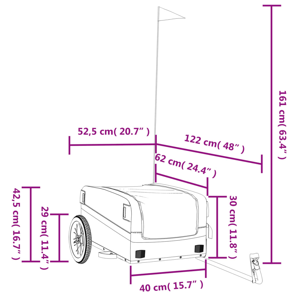 velosipēda piekabe, 30 kg, melna un pelēka , dzelzs