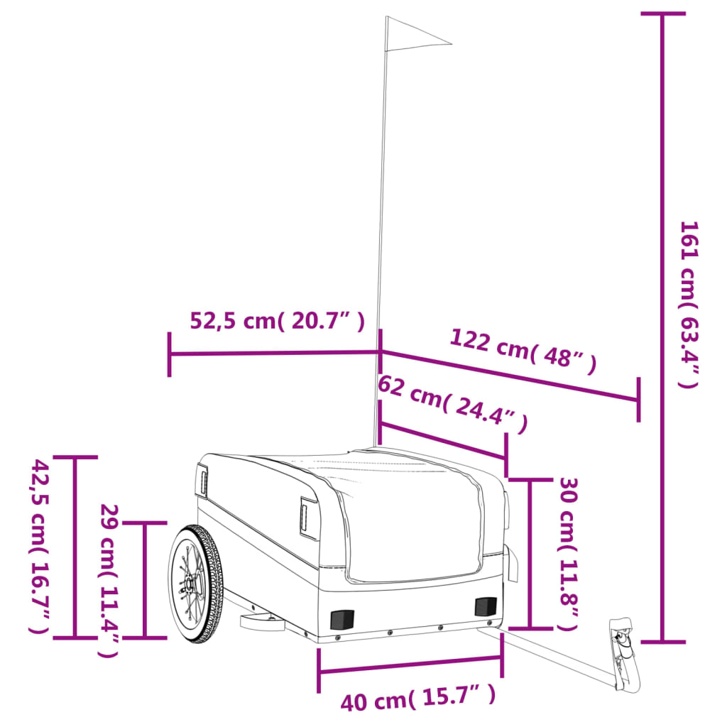 velosipēda piekabe, 30 kg, melna un dzeltena, dzelzs