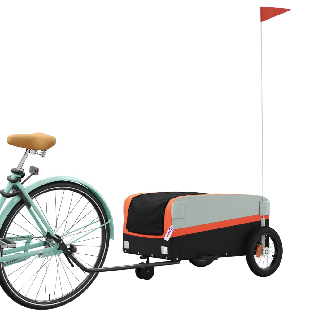 vidaXL Fietstrailer 30 kg ijzer zwart en oranje afbeelding