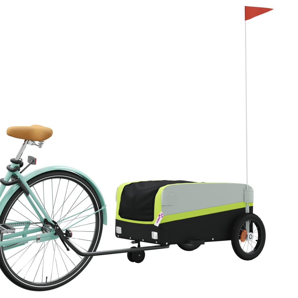 vidaXL fekete-zöld vas kerékpár-utánfutó 30 kg