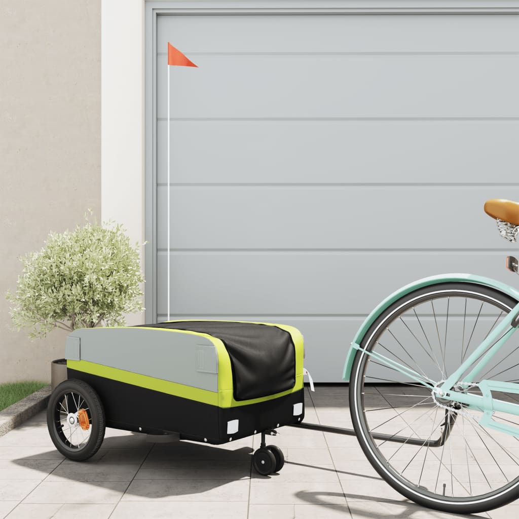 vidaXL Remorcă pentru biciclete, negru și verde, 30 kg, fier