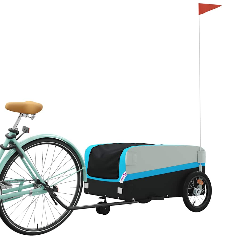 vidaXL Fietstrailer 45 kg ijzer zwart en blauw afbeelding