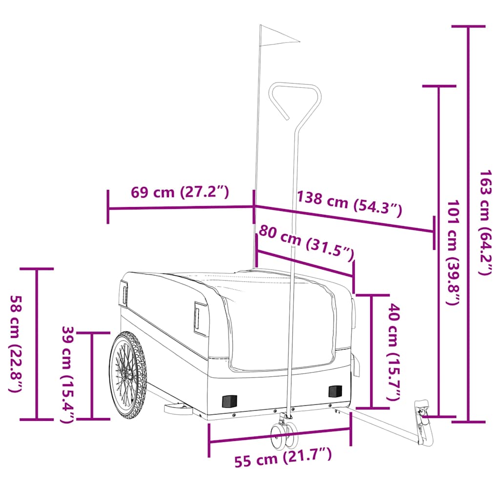 velosipēda piekabe, 45 kg, melna, dzelzs