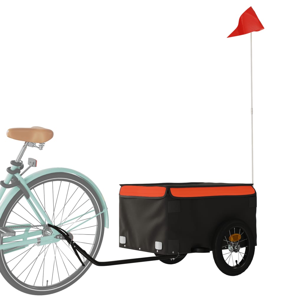 vidaXL Fietstrailer 30 kg ijzer zwart en oranje afbeelding