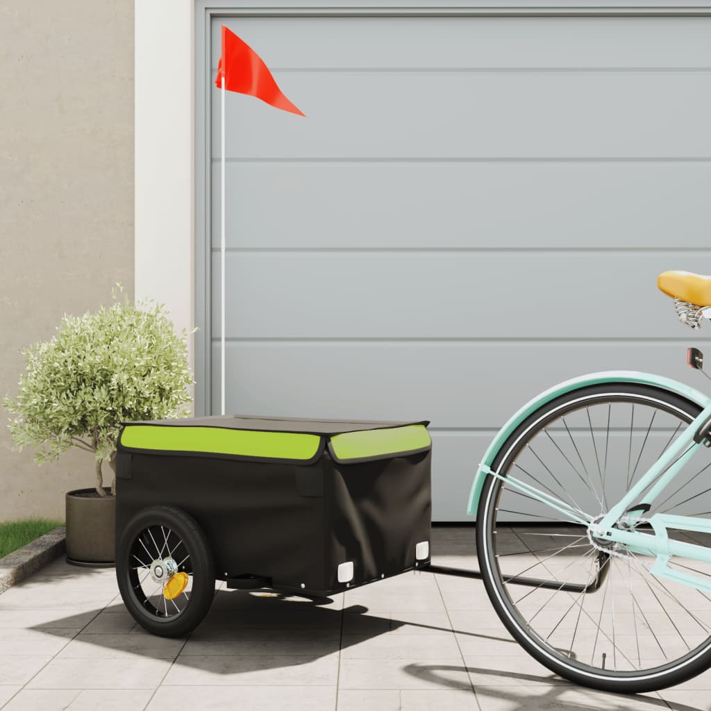 vidaXL Remorcă de marfă pentru biciclete, negru & verde, 30 kg, fier